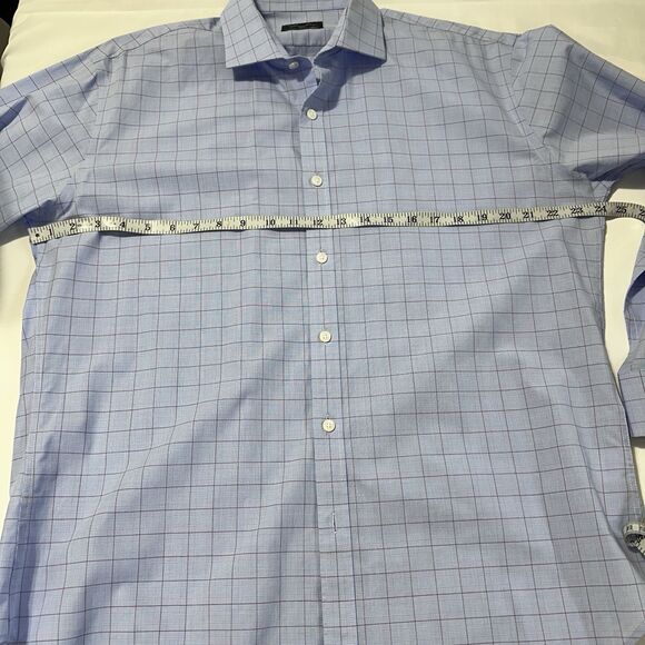 Esquire Shirt Mens 17 Sz Lg Blue Slim Fit Non-Iron Long Sleeve Plaid Dress Shirt - Picture 3 of 6